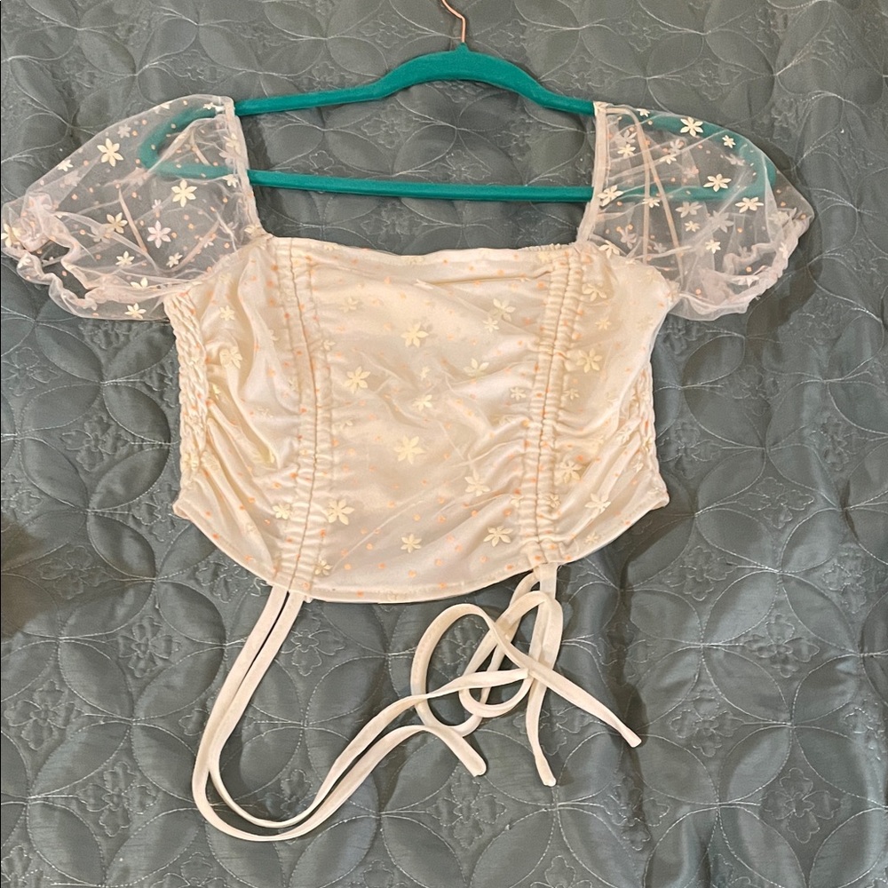 Altar'd State Cream and Orange Embroidered Top